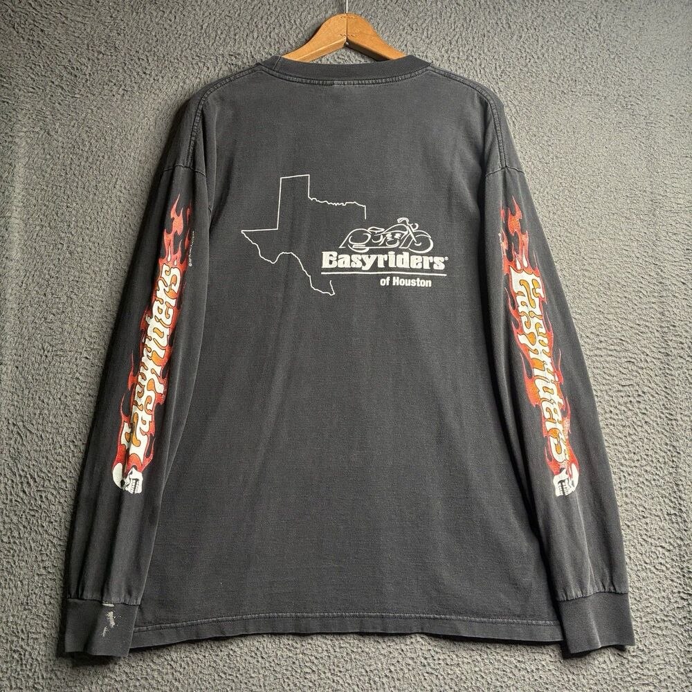 Easyriders Vintage 80's Flames Biker Long Sleeve T-Shirt XL Faded Black Houston